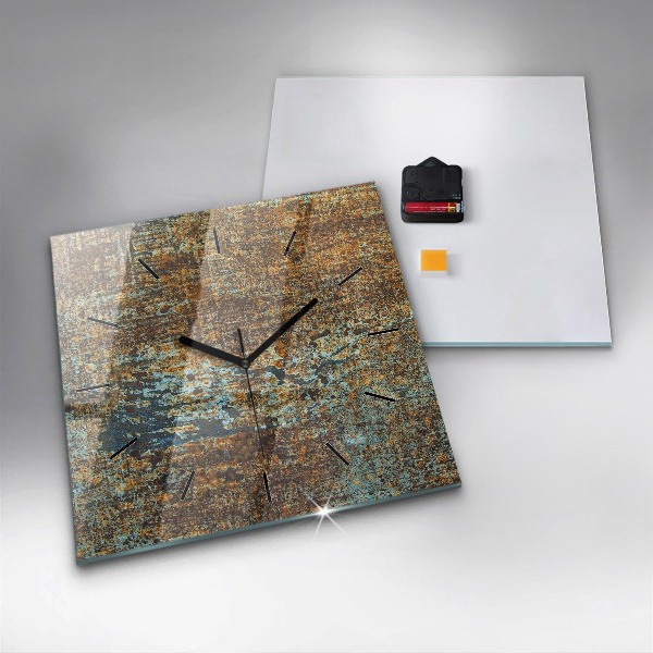 Square glass wall clock Old Metal Texture