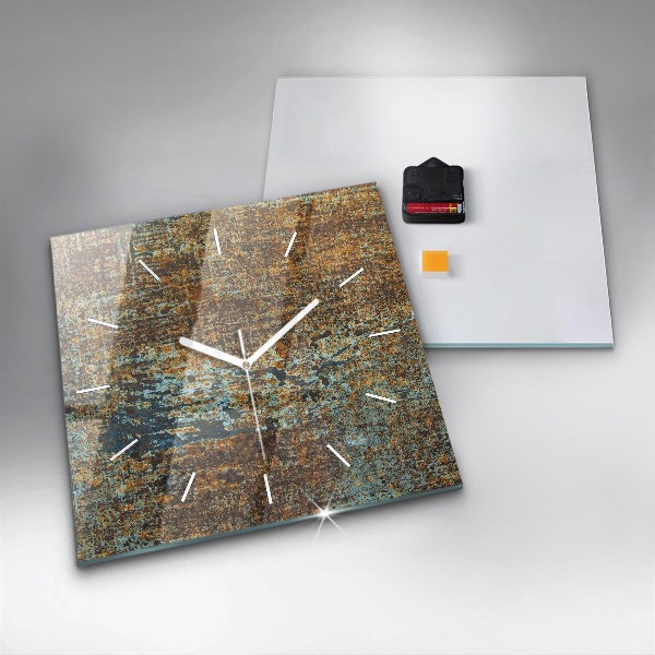 Square glass wall clock Old Metal Texture
