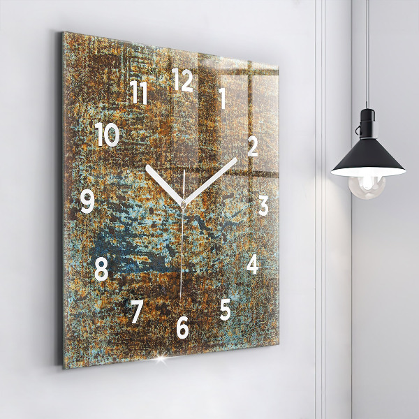 Square glass wall clock Old Metal Texture