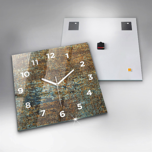 Square glass wall clock Old Metal Texture