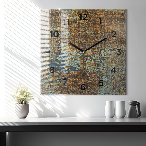 Square glass wall clock Old Metal Texture