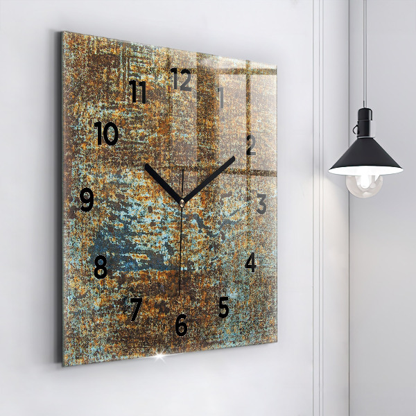 Square glass wall clock Old Metal Texture