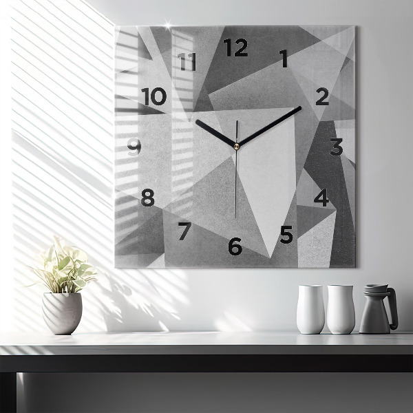 Square glass wall clock Gray Geometric Abstraction