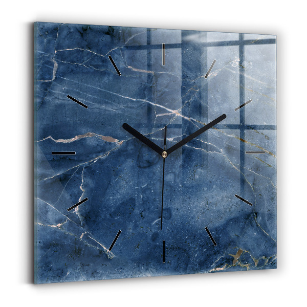 Square glass wall clock Blue marble texture