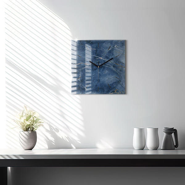 Square glass wall clock Blue marble texture