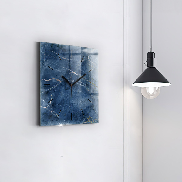 Square glass wall clock Blue marble texture