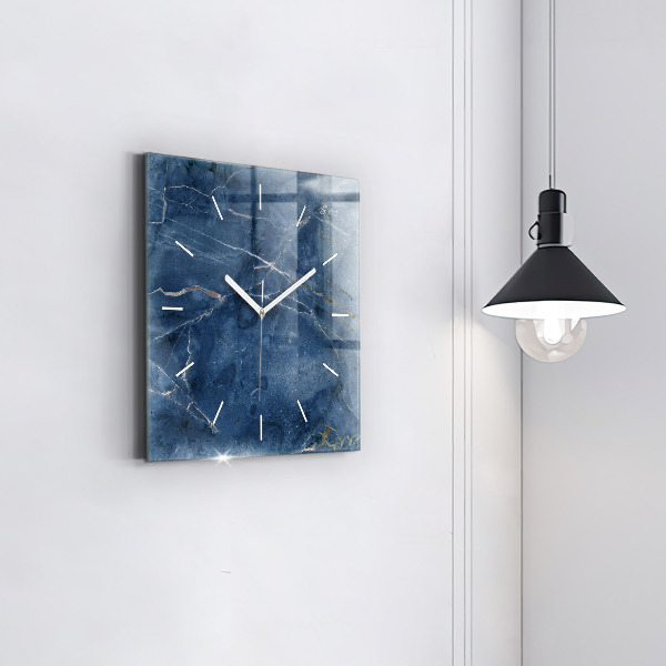 Square glass wall clock Blue marble texture