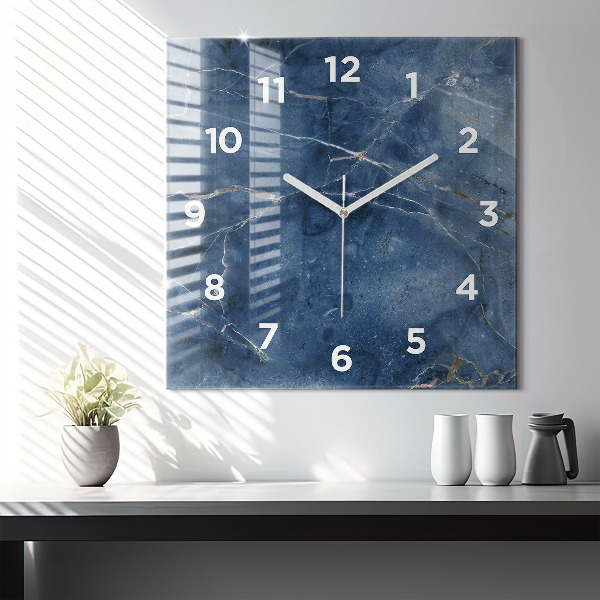 Square glass wall clock Blue marble texture
