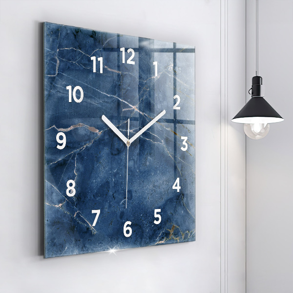 Square glass wall clock Blue marble texture