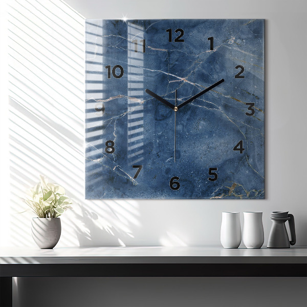 Square glass wall clock Blue marble texture