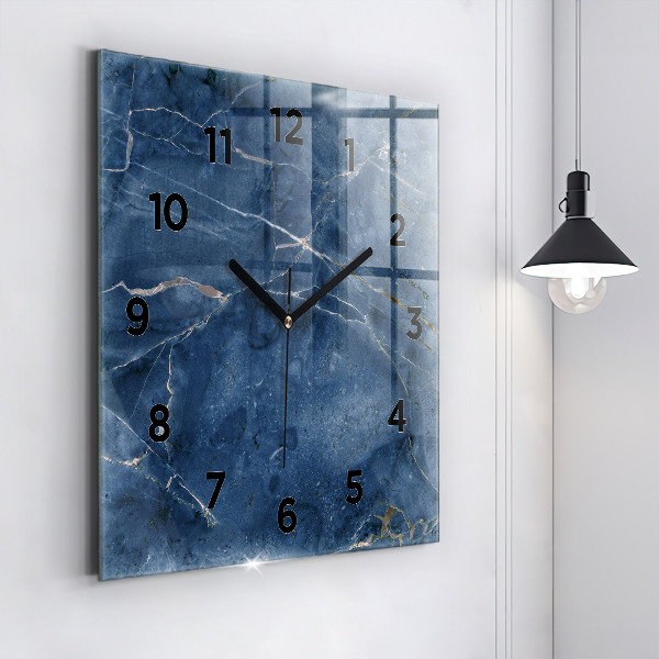 Square glass wall clock Blue marble texture