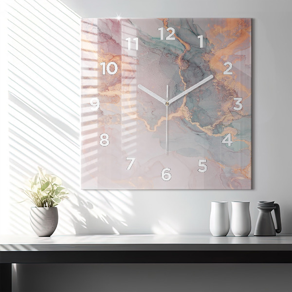 Square glass wall clock Marble texture