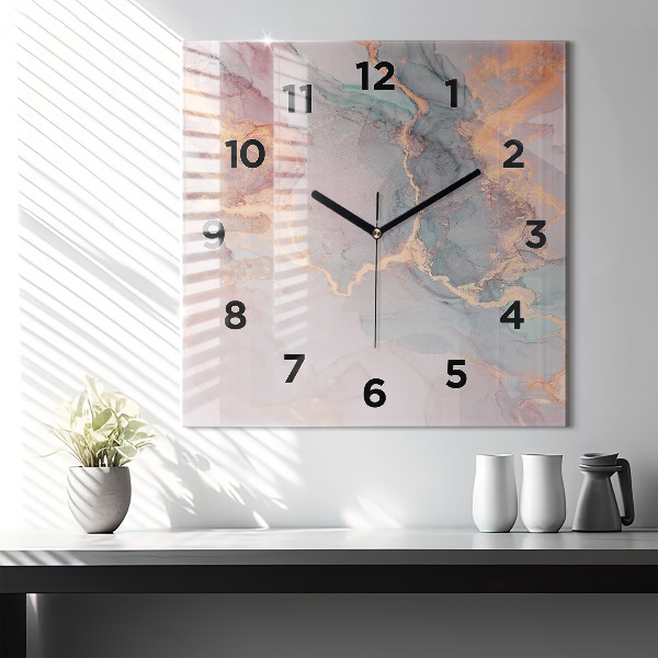 Square glass wall clock Marble texture
