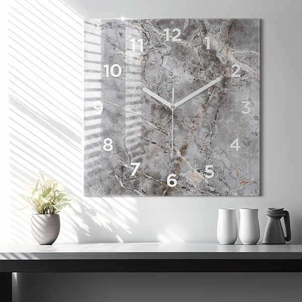 Square glass wall clock Gray granite marble
