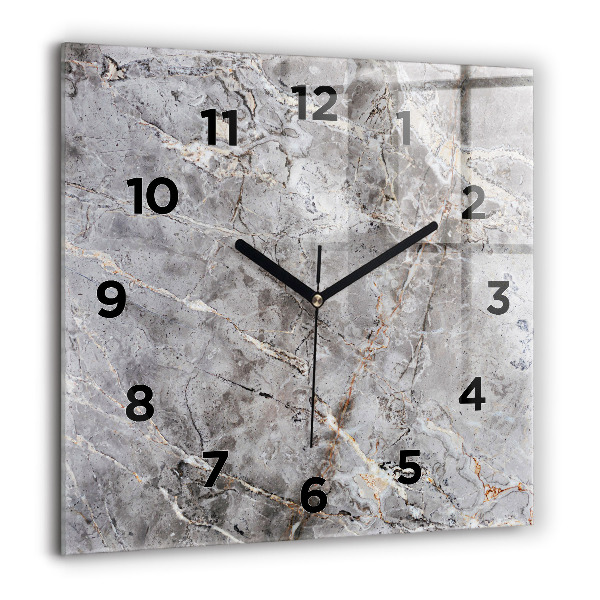 Square glass wall clock Gray granite marble