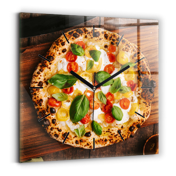 Square glass wall clock Italian pizza