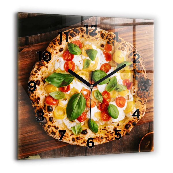 Square glass wall clock Italian pizza