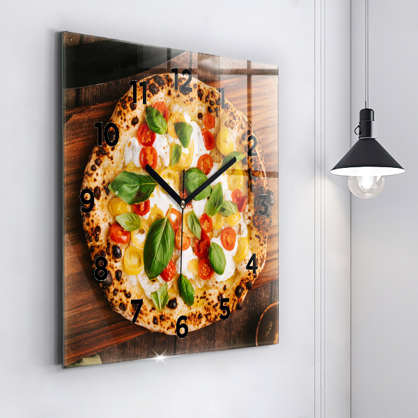 Square glass wall clock Italian pizza