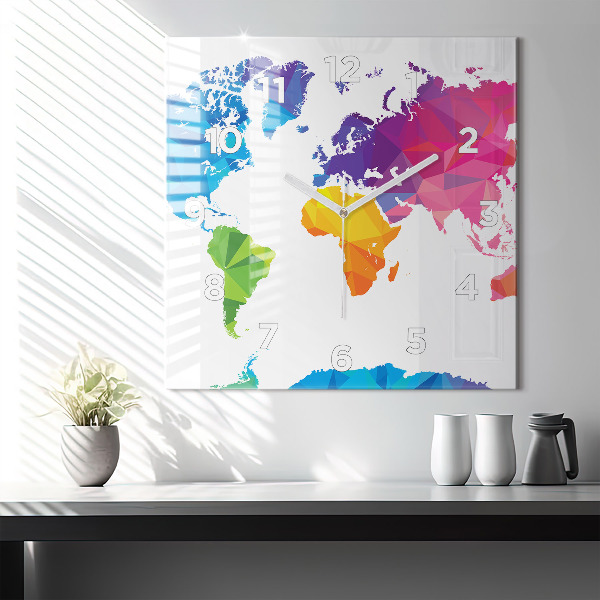 Square glass wall clock Abstract world map