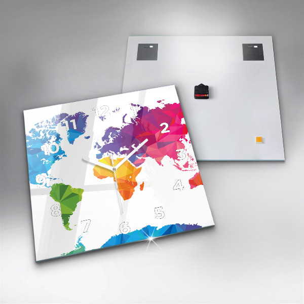 Square glass wall clock Abstract world map