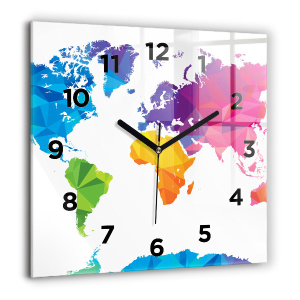 Square glass wall clock Abstract world map