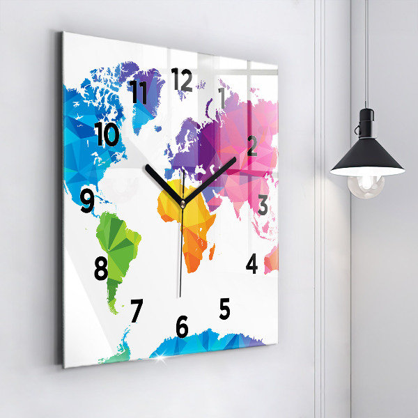 Square glass wall clock Abstract world map