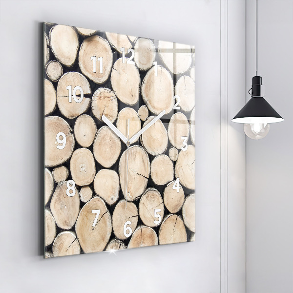 Square glass wall clock Cut tree stumps