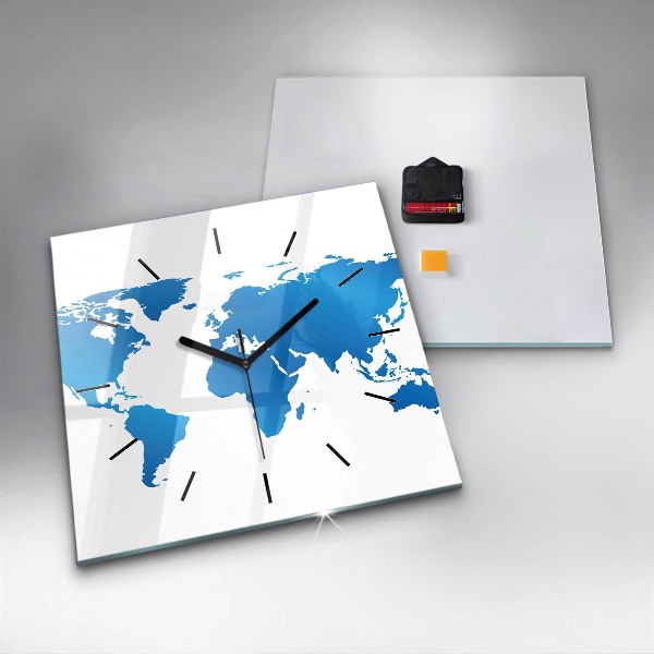 Square glass wall clock World map