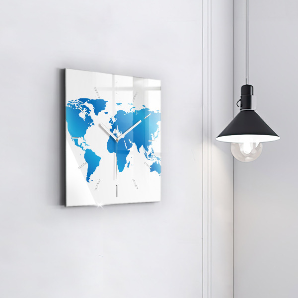 Square glass wall clock World map