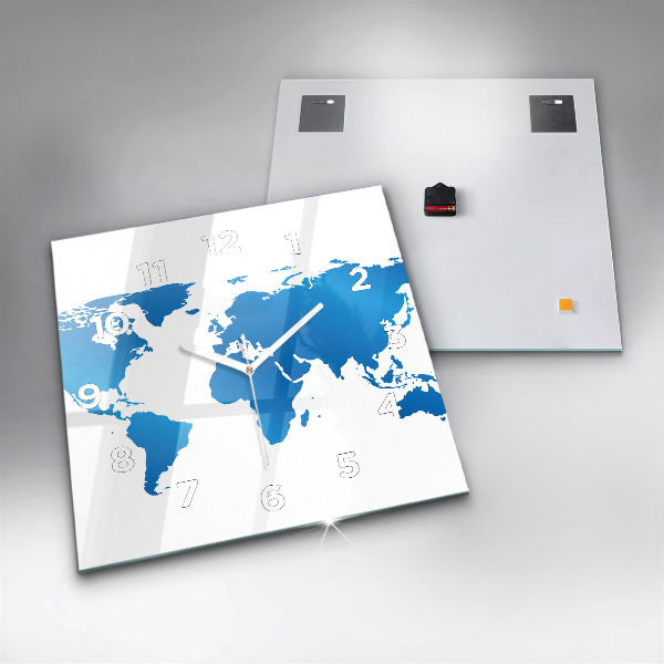 Square glass wall clock World map