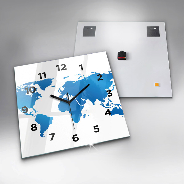 Square glass wall clock World map