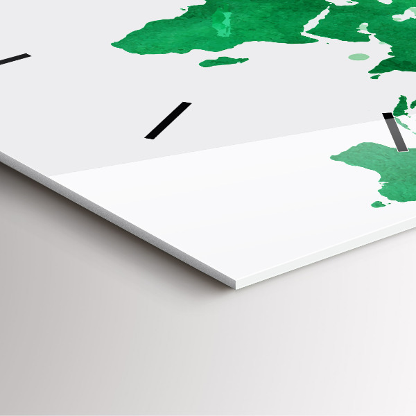 Square glass wall clock Green world map
