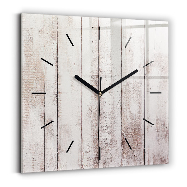 Square glass wall clock Light wood planks