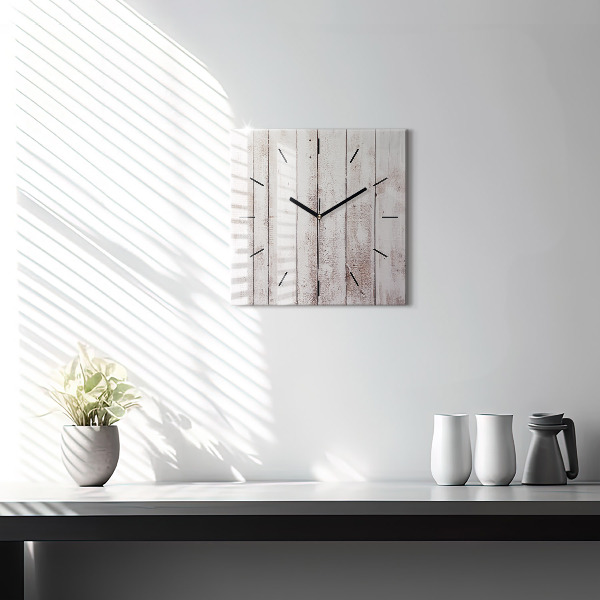 Square glass wall clock Light wood planks