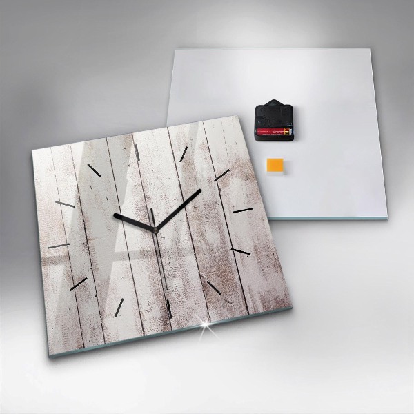Square glass wall clock Light wood planks