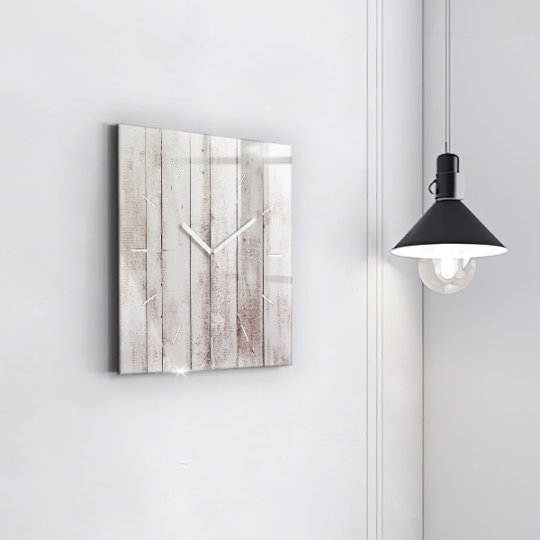 Square glass wall clock Light wood planks