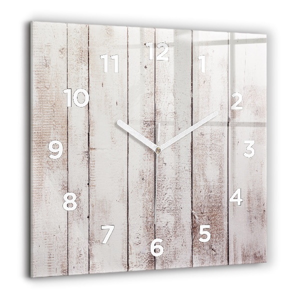 Square glass wall clock Light wood planks