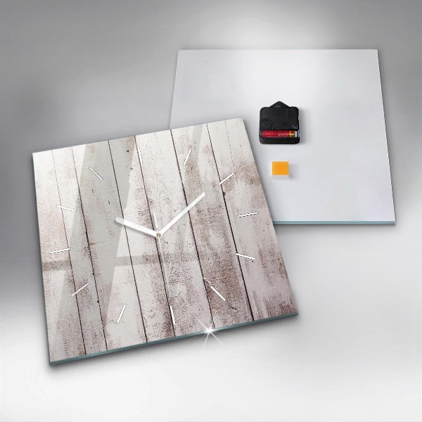 Square glass wall clock Light wood planks