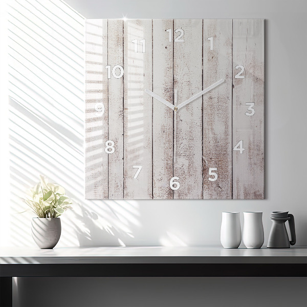 Square glass wall clock Light wood planks
