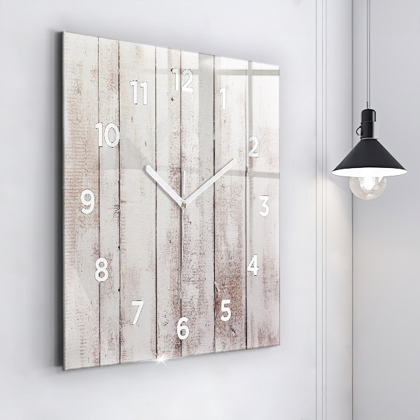 Square glass wall clock Light wood planks