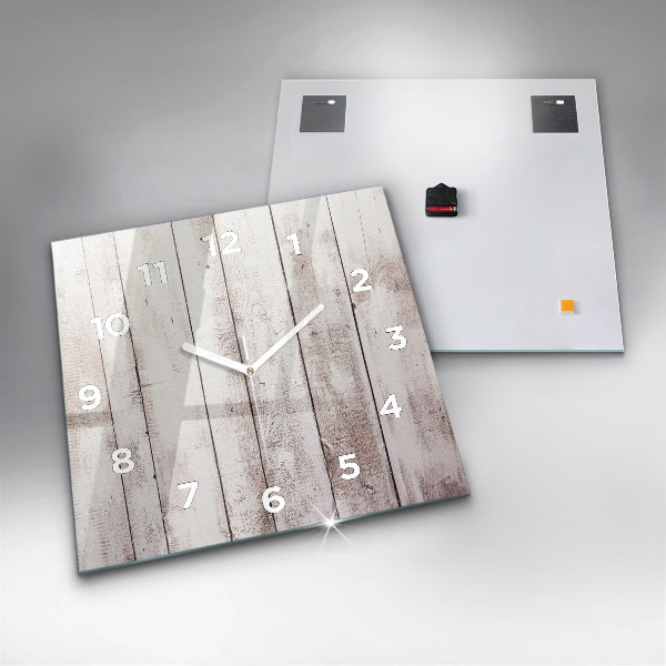 Square glass wall clock Light wood planks