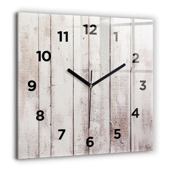 Square glass wall clock Light wood planks