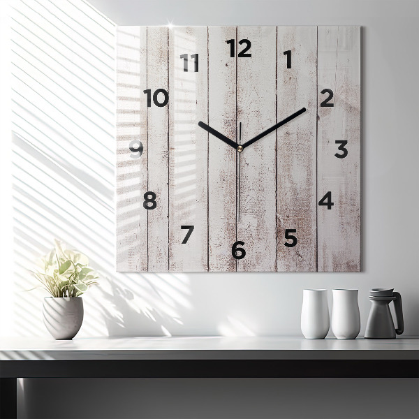 Square glass wall clock Light wood planks