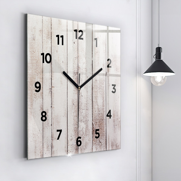 Square glass wall clock Light wood planks