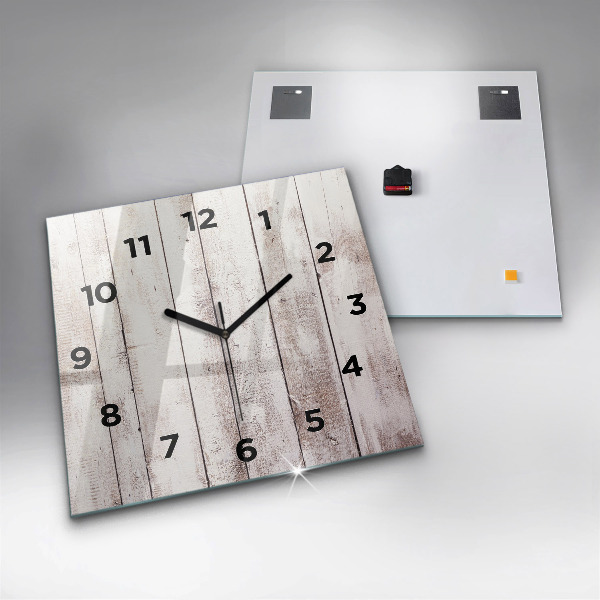 Square glass wall clock Light wood planks