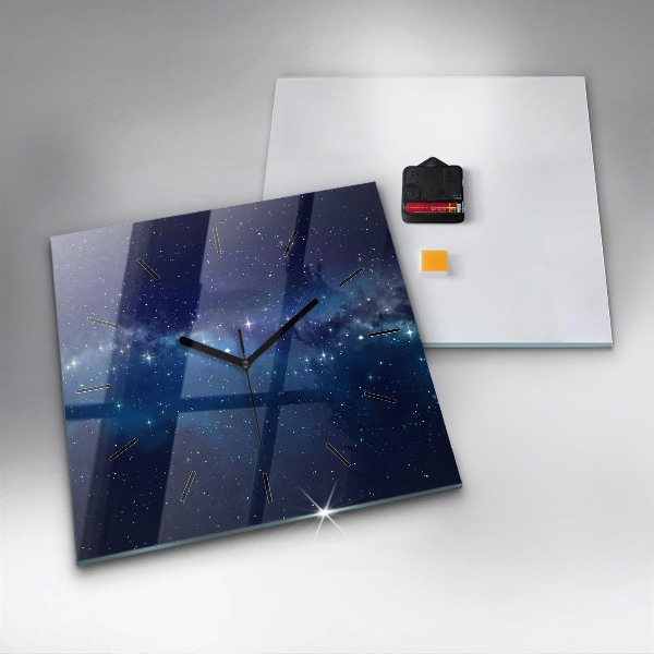 Square glass wall clock Dark sky stars