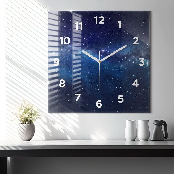 Square glass wall clock Dark sky stars