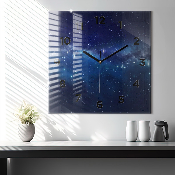 Square glass wall clock Dark sky stars