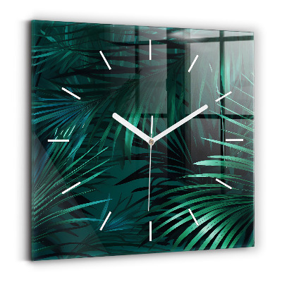 Square glass wall clock Tropical leaves