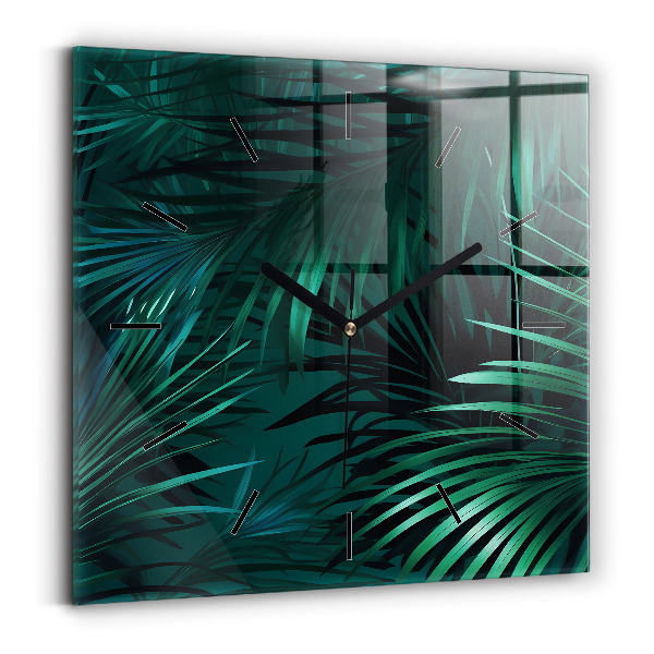 Square glass wall clock Tropical leaves